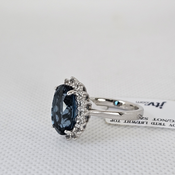 Genuine London Blue Topaz & White Topaz Ring in Rhodium/ Sterling Silver Sz 8! - Picture 12 of 16